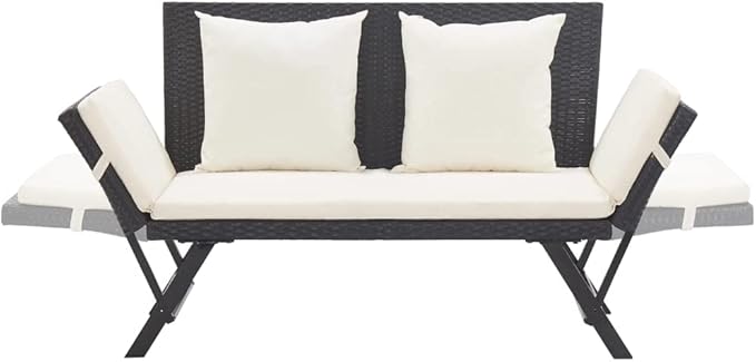 Garden Bench Deck Bench Patio Bench with Cushions 69.3" Black Poly Rattan - Photo 5