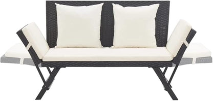Garden Bench Deck Bench Patio Bench with Cushions 69.3" Black Poly Rattan