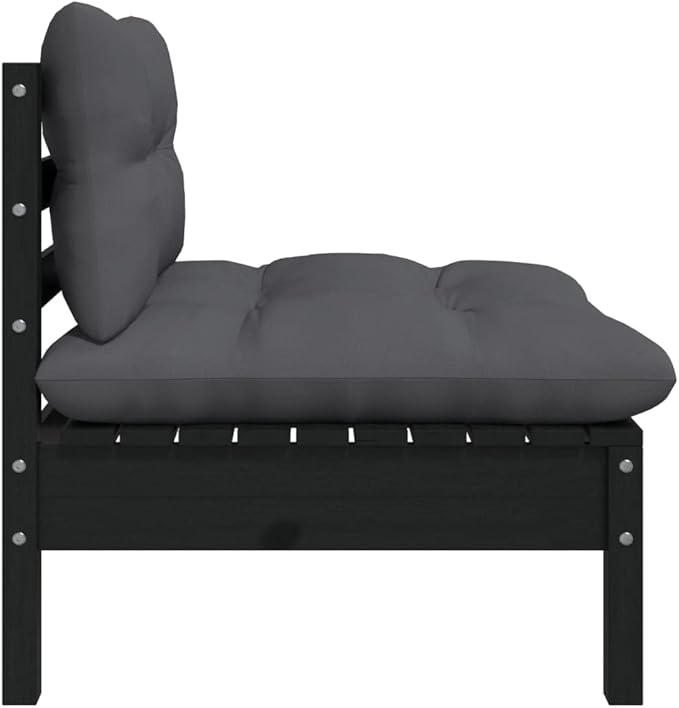 Patio Middle Sofa with Cushions Black Solid Pinewood Outdoor Chairs Furniture Outdoor Patio Furniture Set Suitable for - Photo 4