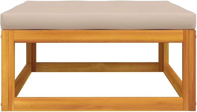 Acacia Wood Outdoor Garden Footrest, Taupe Cushion, Modular Design, Weather-Resistant, Patio Balcony Backyard Seating - Photo 2