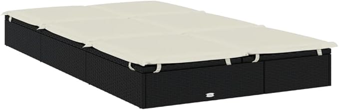 Double Sunbed with Adjustable Backrest, Black Synthetic Rattan Outdoor Chaise Lounge for Two People - Photo 5