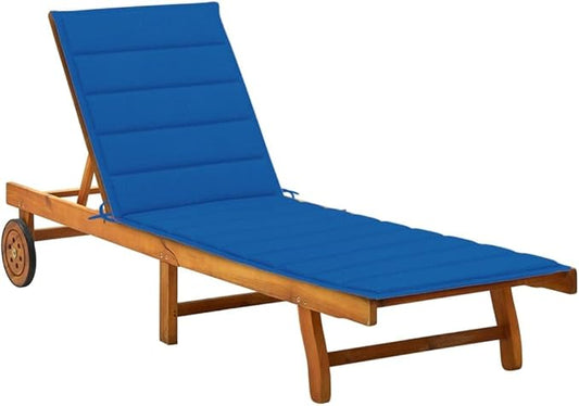 vidaXL Solid Acacia Wood Sun Lounger with Cushion, Adjustable & Mobile, Ideal for Pool Side, Balcony, Patio, Garden