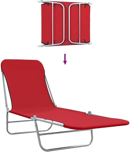 Red Folding Sun Lounger Set, 2-Pack, 71.7"x22"x9.6", Steel Frame, UV Fabric, for Garden Pool Camping