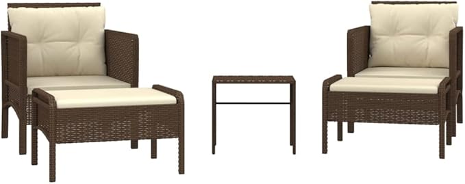 vidaXL Patio Lounge Set with Cushions - Brown Poly Rattan Garden Furniture, Metal Frame, White Cushion - Photo 1