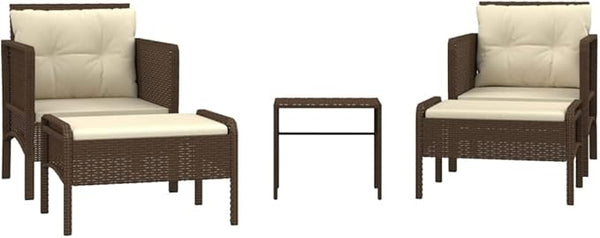 vidaXL Patio Lounge Set with Cushions - Brown Poly Rattan Garden Furniture, Metal Frame, White Cushion - Photo 1