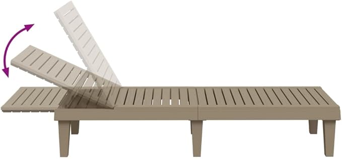 Light Brown Polypropylene Adjustable Folding Sun Lounger 61 x 22.8 x 32.7 in UV Resistant Outdoor Chaise Lounge for - Photo 7