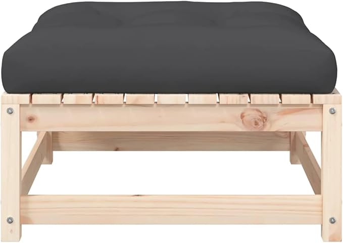 Solid Pine Wood Rustic Patio Footstool Set with Cushions, Gray Natural Wood Finish - Photo 7