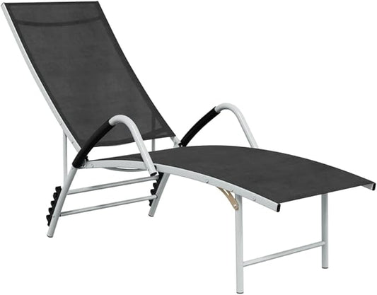 Black Adjustable Length Outdoor Chaise Lounge Chair 23.8 x 76 x 37.8 in UV Textilene Fabric Aluminum Frame Portable Reclining Sun Lounger for Patio Garden Poolside Backyard