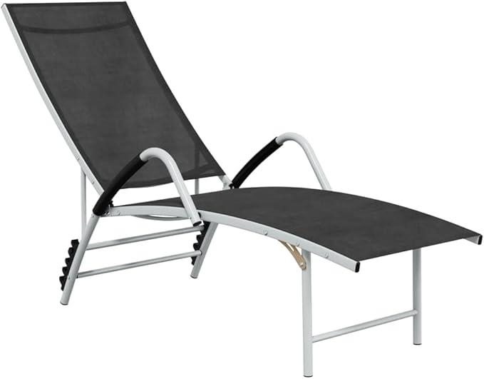 Adjustable Outdoor Chaise Lounge Chair Black Powder-Coated Aluminum Textilene Reclining Sun Lounger 23.8x76x37.8 in - Photo 1