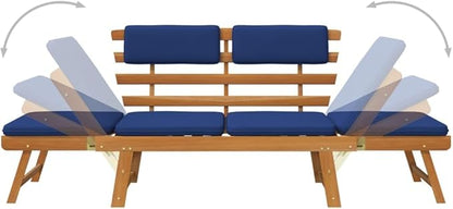 Patio Bench with Cushions, Bench with Backrest, Garden Bench, Park Bench for Patio, Garden, Yard, Lawn,2-in-1 74.8" Solid Acacia Wood