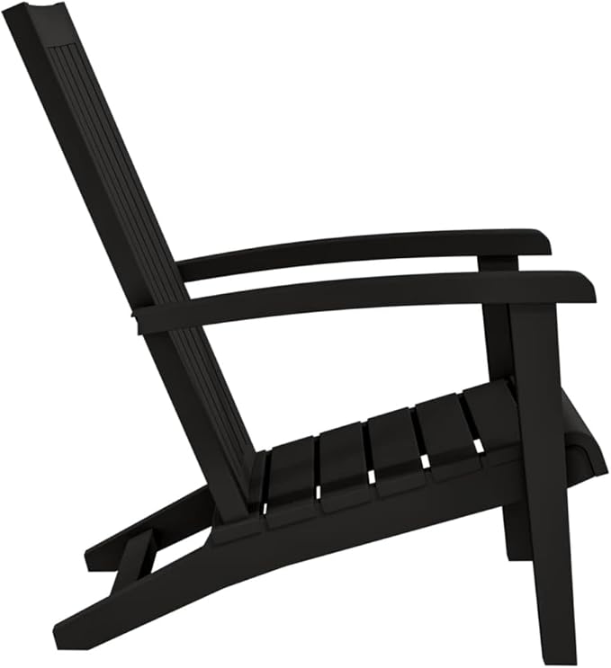 Adirondack Chair Set of 2 Black All Weather Polypropylene 33.5 x 24.8 x 36.6 in for Patio Balcony Porch Deck Small Outdoor Areas