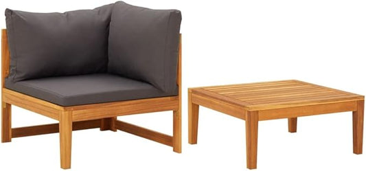 2 Piece Patio Lounge Set with Dark Gray Cushions,Modern Patio Furniture,Mid Century Modern Patio Furniture,Wood Outdoor Furniture,for The Living Room and Bedroom,Patio,Porch,Deck,Acacia Wood