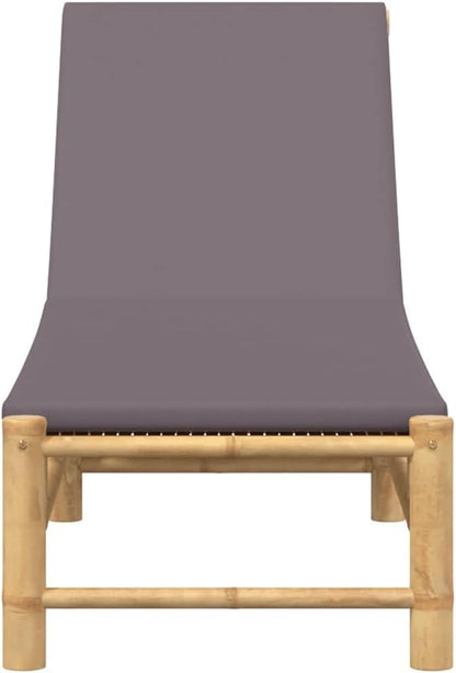 Bamboo Chaise Lounge Chair Outdoor, 78.3"x21.7" Adjustable Reclining Patio Sun Lounger with Removable Cushions, Dark Grey Fabric for Garden, Poolside, Balcony
