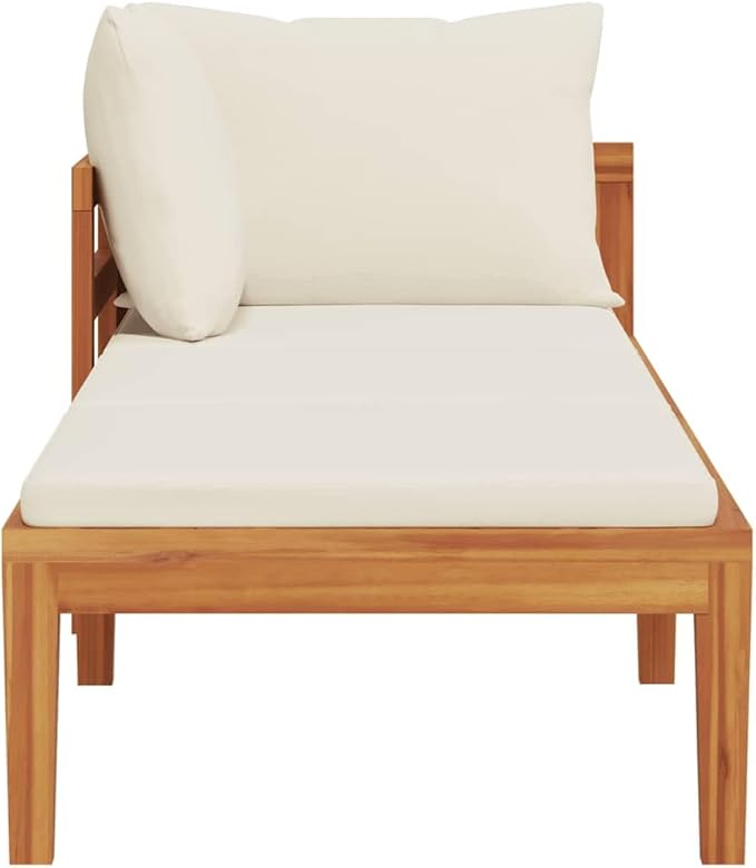 Acacia Wood Outdoor Chaise Lounge with Detachable Armrest Cream White 73" Patio Daybed Cushioned All Weather for Garden - Photo 4