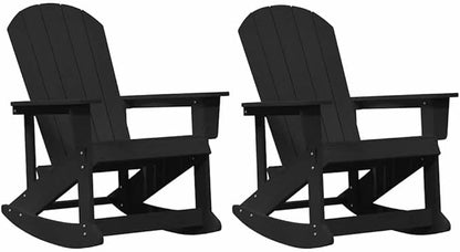 2 Pcs Adirondack Rocking Chairs Set, Weather-Resistant HDPE Outdoor Patio Furniture with Removable Cushions, All-Weather Garden Lounge Set for Porch, Backyard, Black