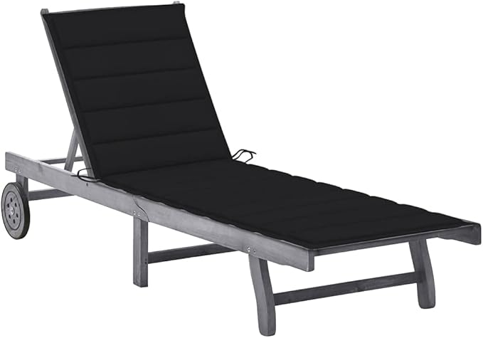 Acacia Wood Sun Lounger Grey 78.7 x 23.6 x 32.7 in Multi-Position Backrest Patio Chaise Lounge Outdoor with Wheels - Photo 1