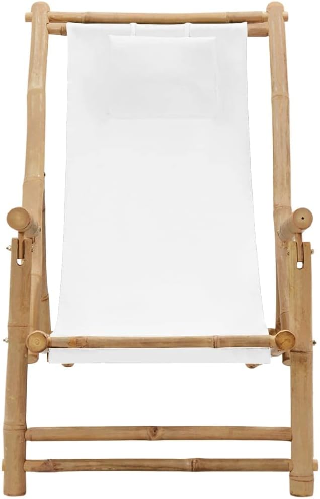 Deck Chair Bamboo and Canvas, Outdoor Patio Furniture, Balcony Chairs, Lounge Chairs, Beach Lounge Chair Outdoor - Photo 3