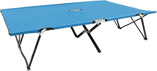 Double Blue Folding Patio Chaise Lounge 48.8x76.4x17.3 in Steel Frame 600D Fabric Outdoor Recliner for Garden Terrace Balcony