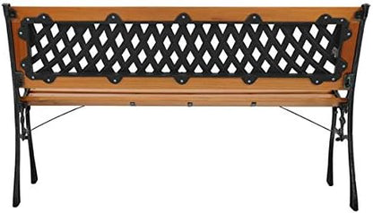 Garden Bench Outdoor Bench for Patio Metal Bench Park Bench with Armrests Sturdy Steel Frame Furniture Metal Bench for Yard Porch Clearance Work Entryway (Light Brown-49 inches)