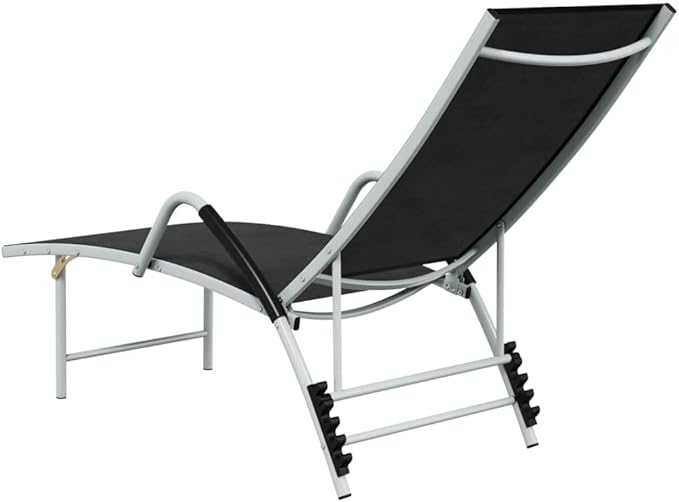 Adjustable Outdoor Chaise Lounge Chair Black Powder-Coated Aluminum Textilene Reclining Sun Lounger 23.8x76x37.8 in - Photo 6