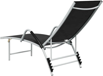 Black Adjustable Length Outdoor Chaise Lounge Chair 23.8 x 76 x 37.8 in UV Textilene Fabric Aluminum Frame Portable Reclining Sun Lounger for Patio Garden Poolside Backyard