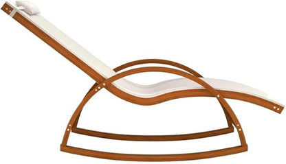 Outdoor Rocking Chair, Modern Patio Lounger with Solid Poplar Wood Frame and Breathable Textilene Fabric, Ergonomic Garden Chair for Porch, Deck, or Backyard, White