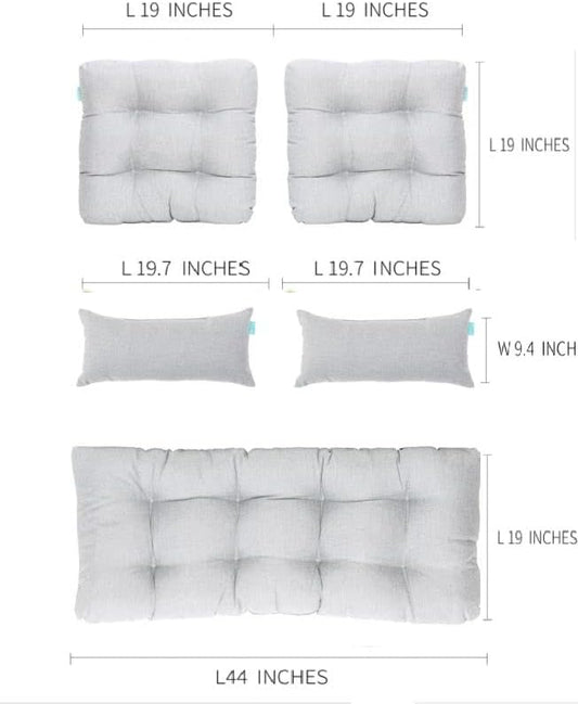 QILLOWAY Outdoor Patio Wicker Seat Cushions Group Loveseat/Two U-Shape/Two Lumbar Pillows for Patio Furniture,Wicker Loveseat,Bench,Porch,Settee of 5 (Silver/White)…