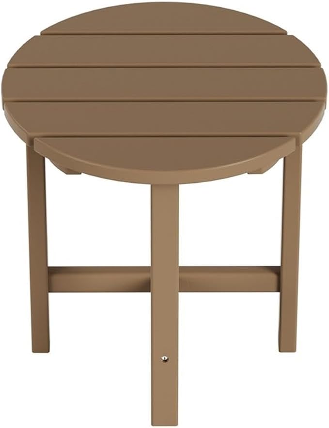 Costaelm Round Outdoor Side Tables, Adirondack Patio Tables for Outside, HDPE Patio End Table Weather Resistant, Balcony Table for Pool, Seaside, Backyard, Porch, Indoor Companion, Weathered Wood