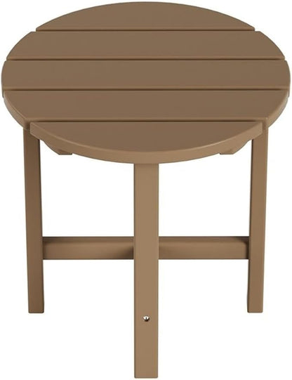 Costaelm Round Outdoor Side Tables, Adirondack Patio Tables for Outside, HDPE Patio End Table Weather Resistant, Balcony Table for Pool, Seaside, Backyard, Porch, Indoor Companion, Weathered Wood