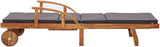 Acacia Wood Outdoor Chaise Lounge w/Grey Cushion 78.7" Poolside Recliner Pull-Out Table for Garden Patio Sunbathing - Photo 3