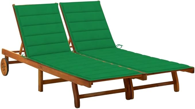 Solid Acacia Wood Sunlounger with Adjustable Backrest and Wheels for Outdoor Relaxation, Large Size Comfortable Cushions Durable Patio Furniture