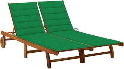 Solid Acacia Wood Sunlounger with Adjustable Backrest and Wheels for Outdoor Relaxation, Large Size Comfortable Cushions Durable Patio Furniture