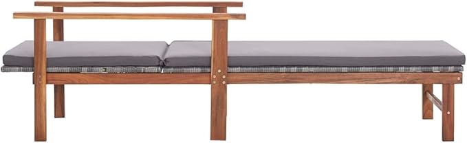 78.7" Grey Outdoor Chaise Lounge Sun Lounger with Adjustable Backrest, Acacia Wood Frame & Removable Cushion, Weather-Resistant Patio Tanning Chair for Garden Poolside Deck