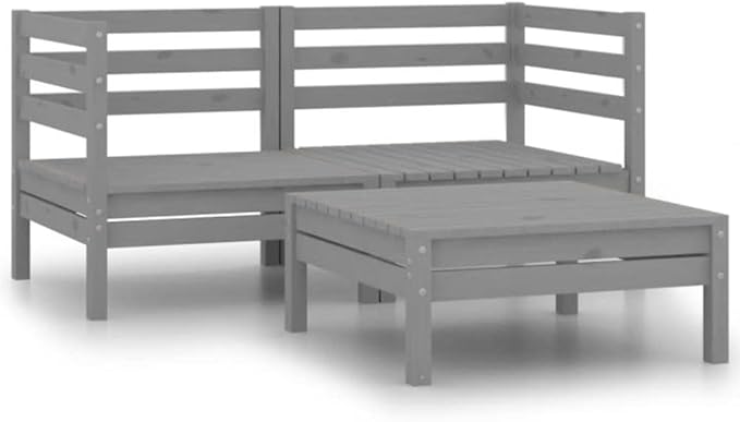 Modular Garden Lounge Set, 2-Piece Solid Pinewood Patio Conversation Furniture, Rustic Grey Outdoor Sofa for Backyard, Porch, Deck and Living Room