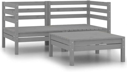 Modular Garden Lounge Set, 2-Piece Solid Pinewood Patio Conversation Furniture, Rustic Grey Outdoor Sofa for Backyard, Porch, Deck and Living Room