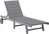 Outdoor Chaise Lounge Sunlounger 78 in Acacia Wood Reclining Patio Chair with Grey Cushion and Wheels - Photo 1