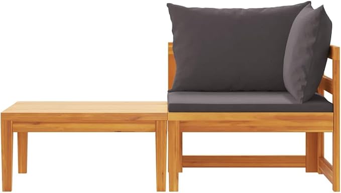 Dark Grey and Natural Wood Garden Lounge Set with Corner Sofa and Table, 4-Piece Outdoor Patio Furniture for Balcony or Deck, Acacia Wood Frame and Polyester Cushions, Modern