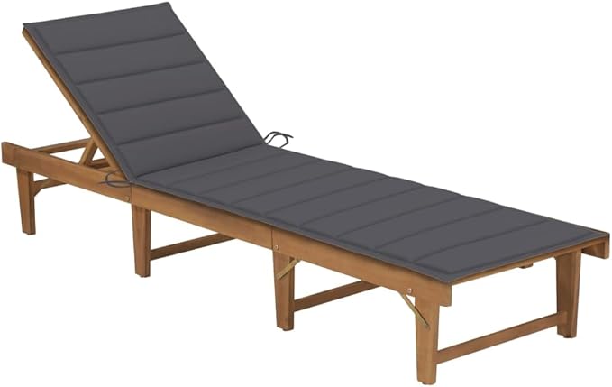 Outdoor Chaise Lounge Anthracite Acacia Wood 24 x 78.7 x 33.9 in Folding Recliner with Polyester Cushion Adjustable - Photo 1