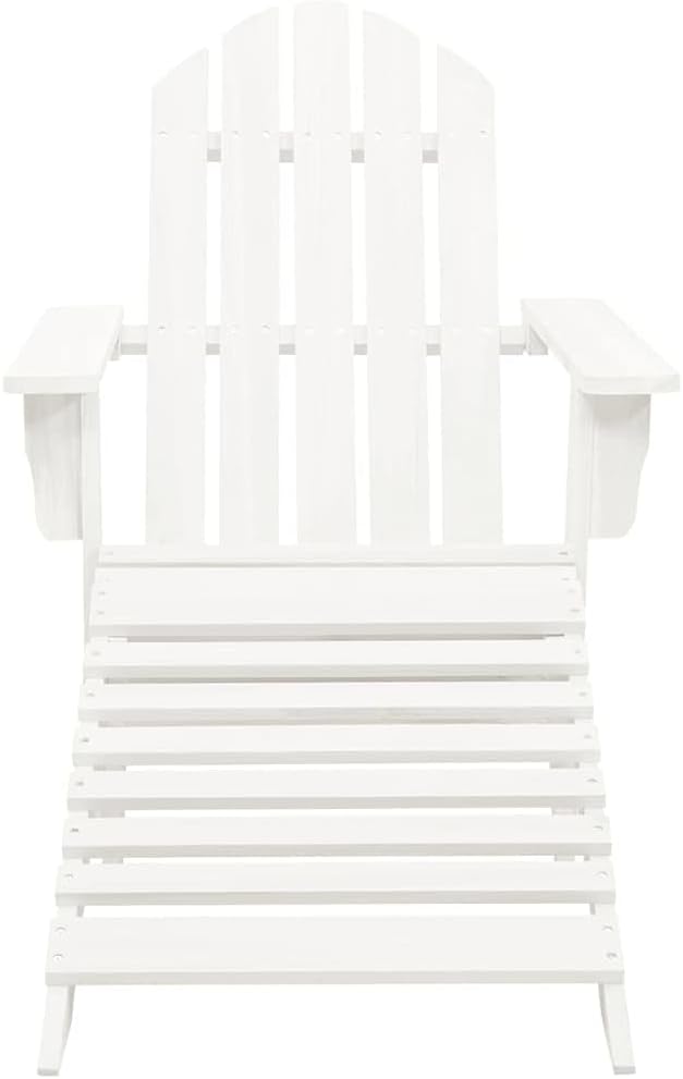 White Hardwood Outdoor Garden Chair with Ottoman, Vintage Patio Lounge Seating for Balcony Backyard, Weather-Resistant Wood Relaxing Armchair