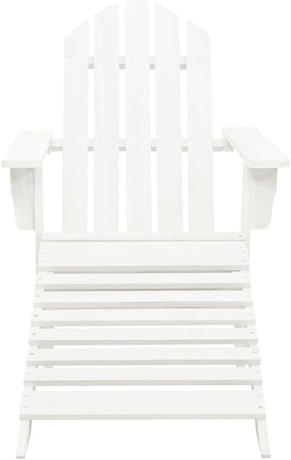 White Hardwood Standard Durable Garden Chair with Ottoman, 2-Piece Set for Outdoor Patio, Lounge Chair Made from Solid Pine for Comfort and Style