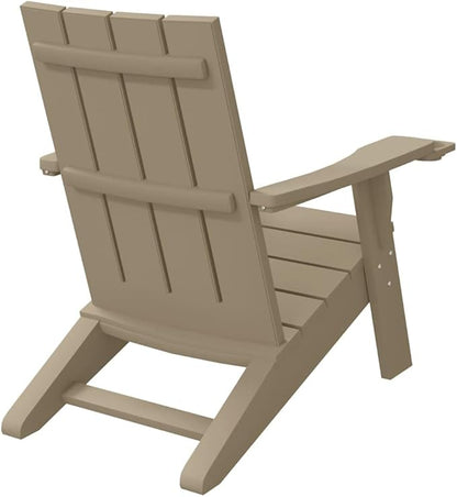 Light Brown Adirondack Chair Foldable Outdoor Furniture with Cup Holder Ergonomic Design Polypropylene Material Water Resistant