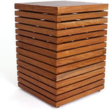 Teak Garden Stool - Farmhouse End Table Barn Door Wooden Rustic Side Table/Patio Indoor Outdoor (Modern), Brown - Photo 1