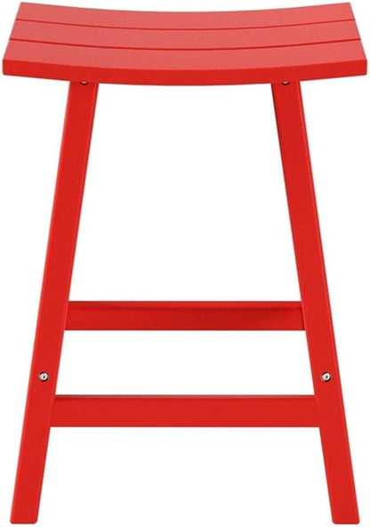 Costaelm 24" Height Outdoor Bar Stools, All-Weather Bar Stools, Adirondack Poly Patio Bar Stool for Patio, Deck, Kitchen Counter and Garden, Red