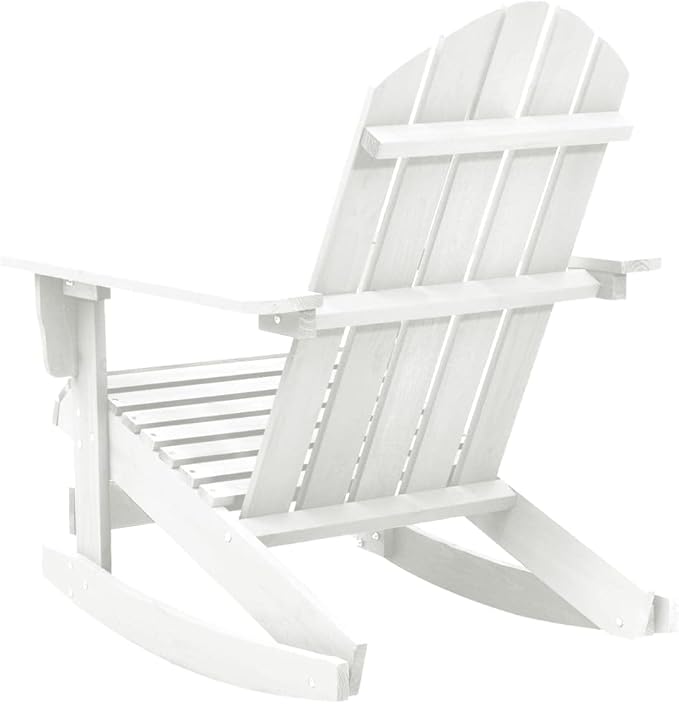 Patio Rocking Chair Wood White, Patio Dining Chairs, Outdoor Patio Chairs Set for Garden, Balcony, or Poolside