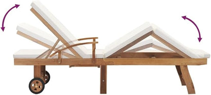 Pool Lounge Chairs,Lounge Chair Outdoor Furniture,Sun Lounger with Cushion Solid Teak Wood Cream,Sunbathing Chairs for Adults,Tanning Chair for Deck
