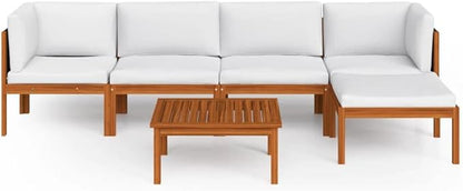6-Piece Acacia Wood Garden Lounge Set with Modular Design, Weather-Resistant Cushions, Corner Sofas, Coffee Table, and Footrest for Outdoor Patio Furniture Arrangement