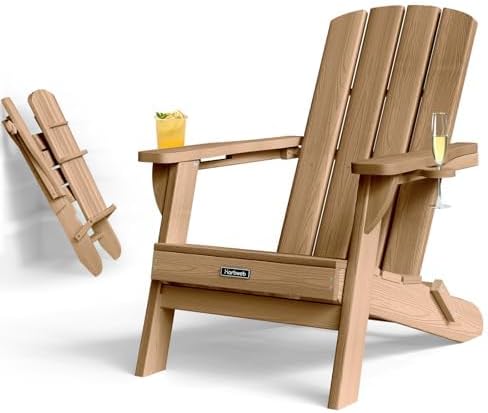 Folding Adirondack Chair with Wood Texture, HDPE All-Weather Fire Pit Chairs - Photo 1