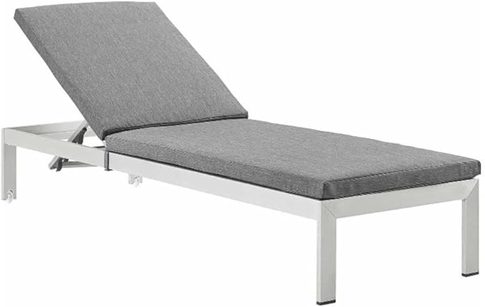 Modway Shore Aluminum Outdoor Patio Chaise Poolside Lounge Chair with Cushion in Silver Gray