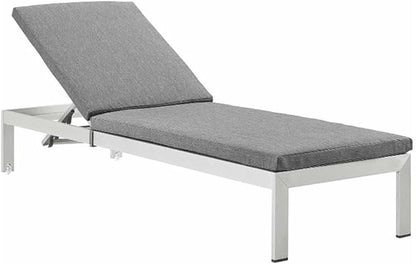 Modway Shore Aluminum Outdoor Patio Chaise Poolside Lounge Chair with Cushion in Silver Gray