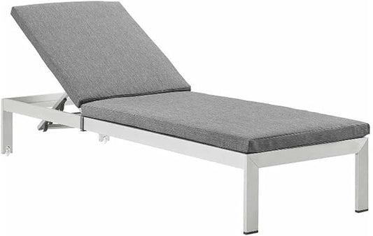 Modway Shore Aluminum Outdoor Patio Chaise Poolside Lounge Chair with Cushion in Silver Gray